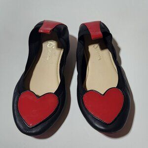 Yosi Samra Girls Ballet Flats – Black & Red Heart Desig Size 2